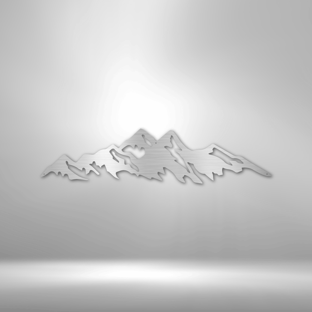 Stylized mountain range outline floating in space.