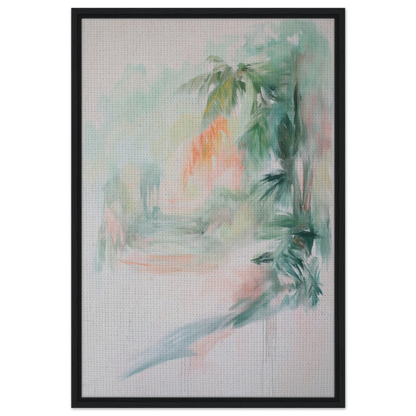 Abstract painting with pastel brushstrokes depicting tropical foliage in Grove Whispers Dreaming