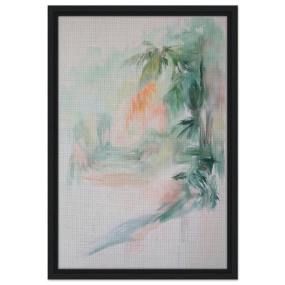 Abstract painting in soft pastels with palm fronds for Grove Whispers Dreaming room decor