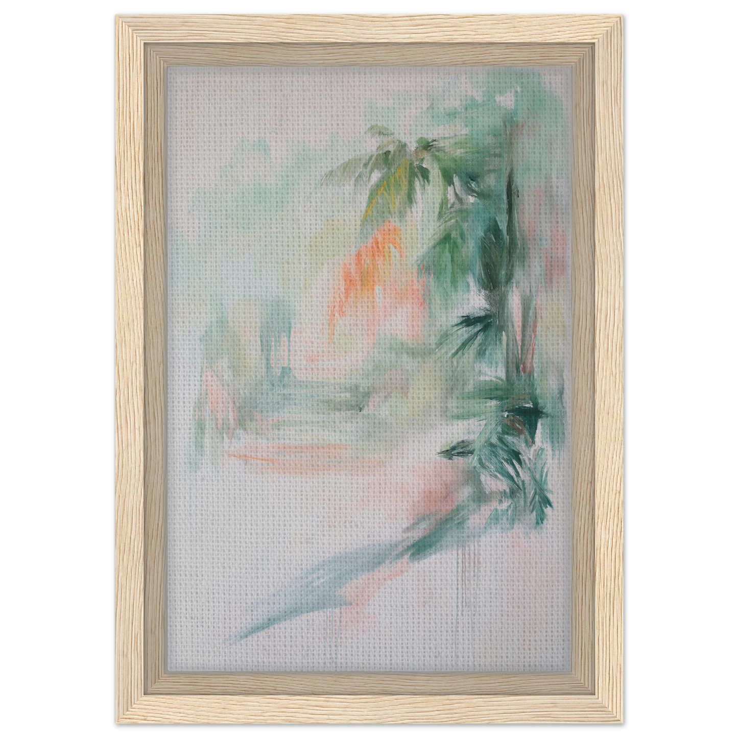 Abstract painting in soft pastels with palm shapes, ideal for Grove Whispers Dreaming