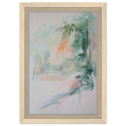 Abstract painting in soft pastels with palm shapes, ideal for Grove Whispers Dreaming