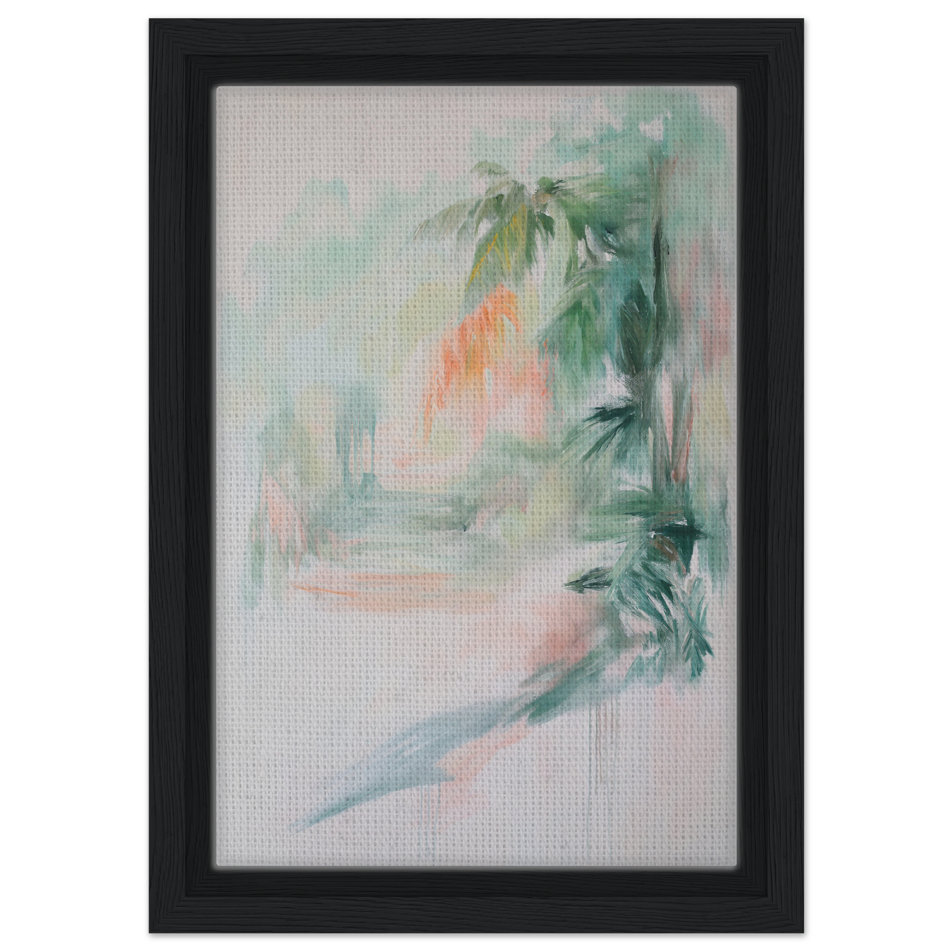 Abstract painting of soft pastel colors with palm shapes for Grove Whispers Dreaming