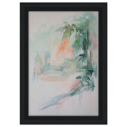 Abstract painting of soft pastel colors with palm shapes for Grove Whispers Dreaming