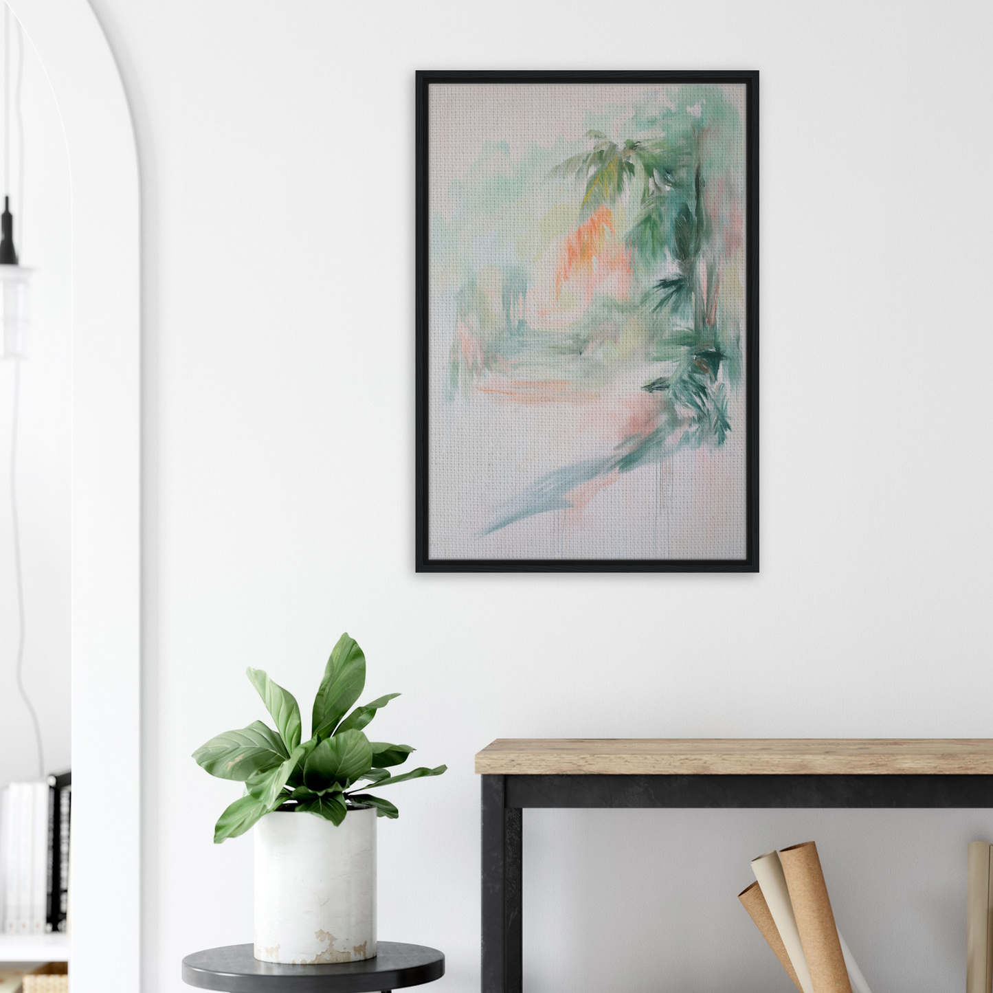 Abstract painting with pastel colors and palm shapes, perfect for Grove Whispers Dreaming room decor