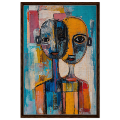 Abstract painting of merged faces in bold colors for Harmonious Color Elixir framed canvas print