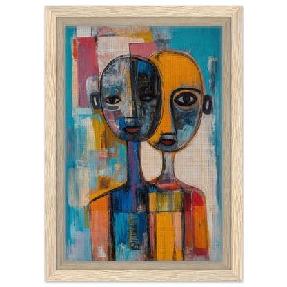 Abstract painting of merged faces in vibrant colors for Harmonious Color Elixir framed canvas print