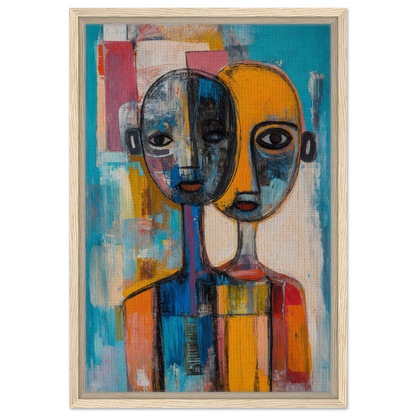 Abstract painting of merged stylized faces in bold colors for Harmonious Color Elixir room decor