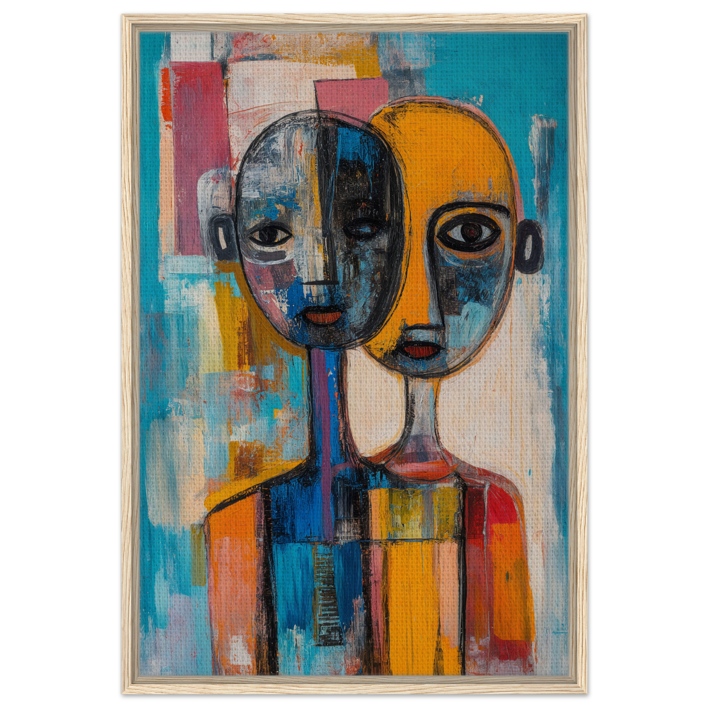 Abstract painting of two faces in bold colors, part of the Harmonious Color Elixir collection