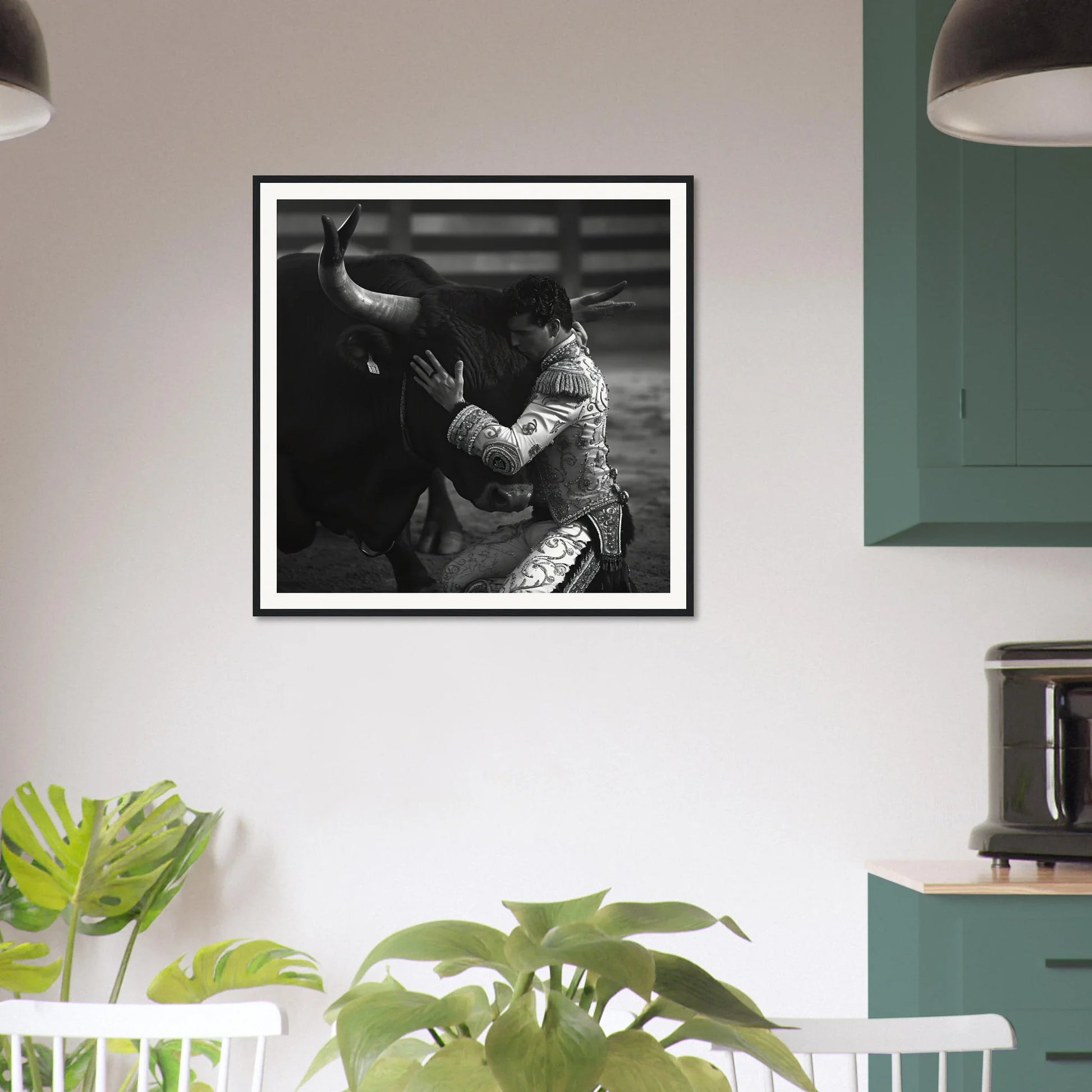 Framed black and white photo of a bull rider for Harmonious Grief Dance special edition art™