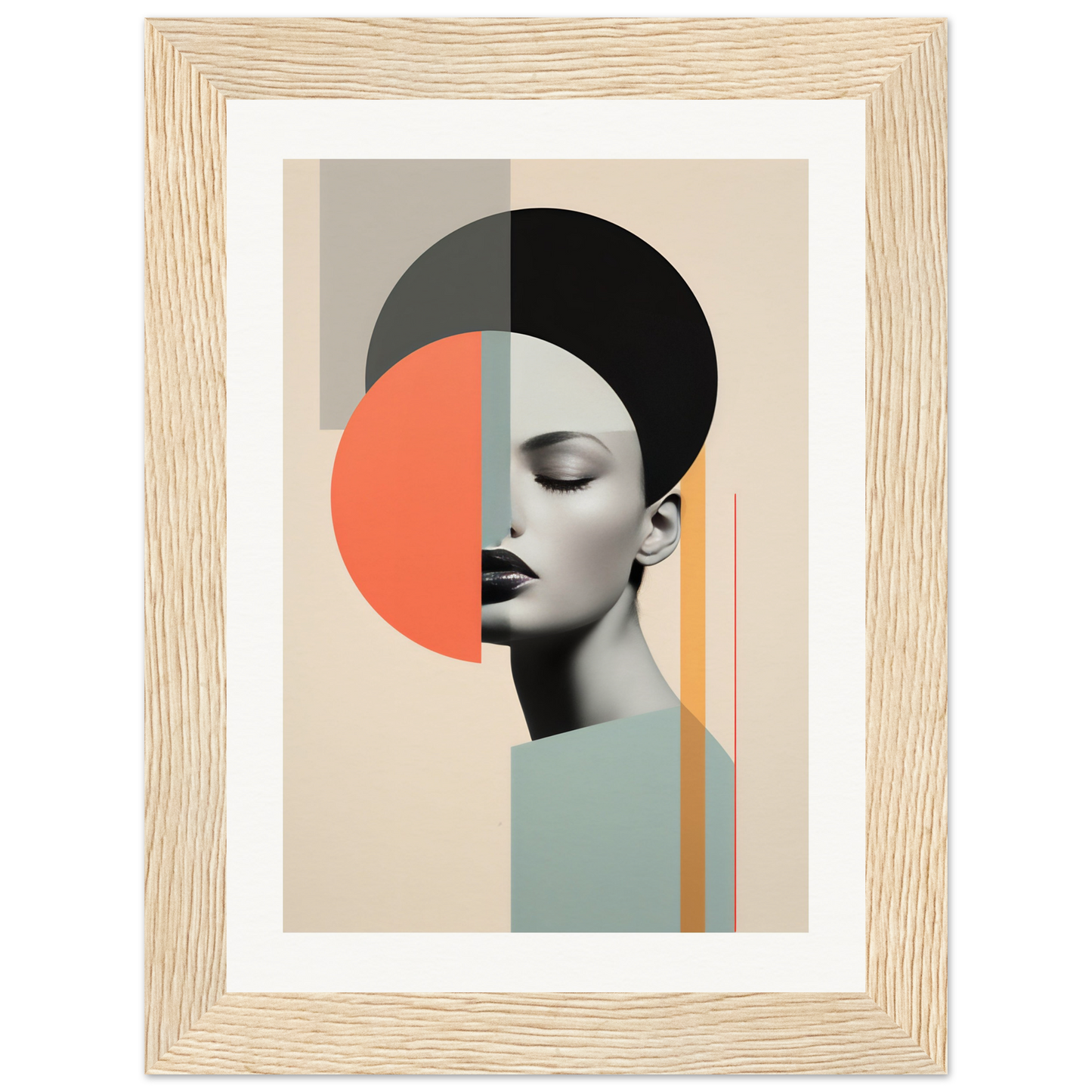 Abstract portrait combining geometric shapes and a partial profile of a face.