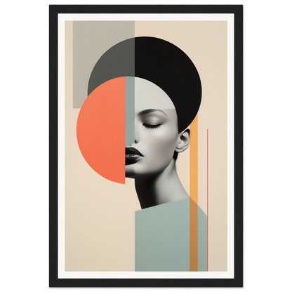 Abstract portrait combining geometric shapes with a partial photographic face in profile.