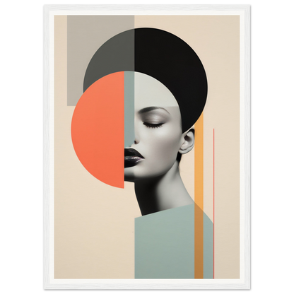 Stylized portrait combining geometric shapes with a partial black and white facial profile.