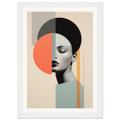 Abstract portrait combining geometric shapes with a partial photographic face profile.