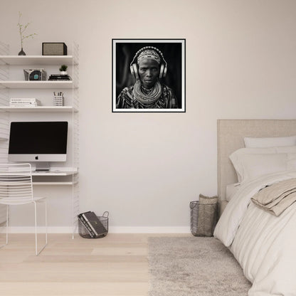 Minimalist bedroom featuring Head사는Unity special edition art™ with a stunning portrait