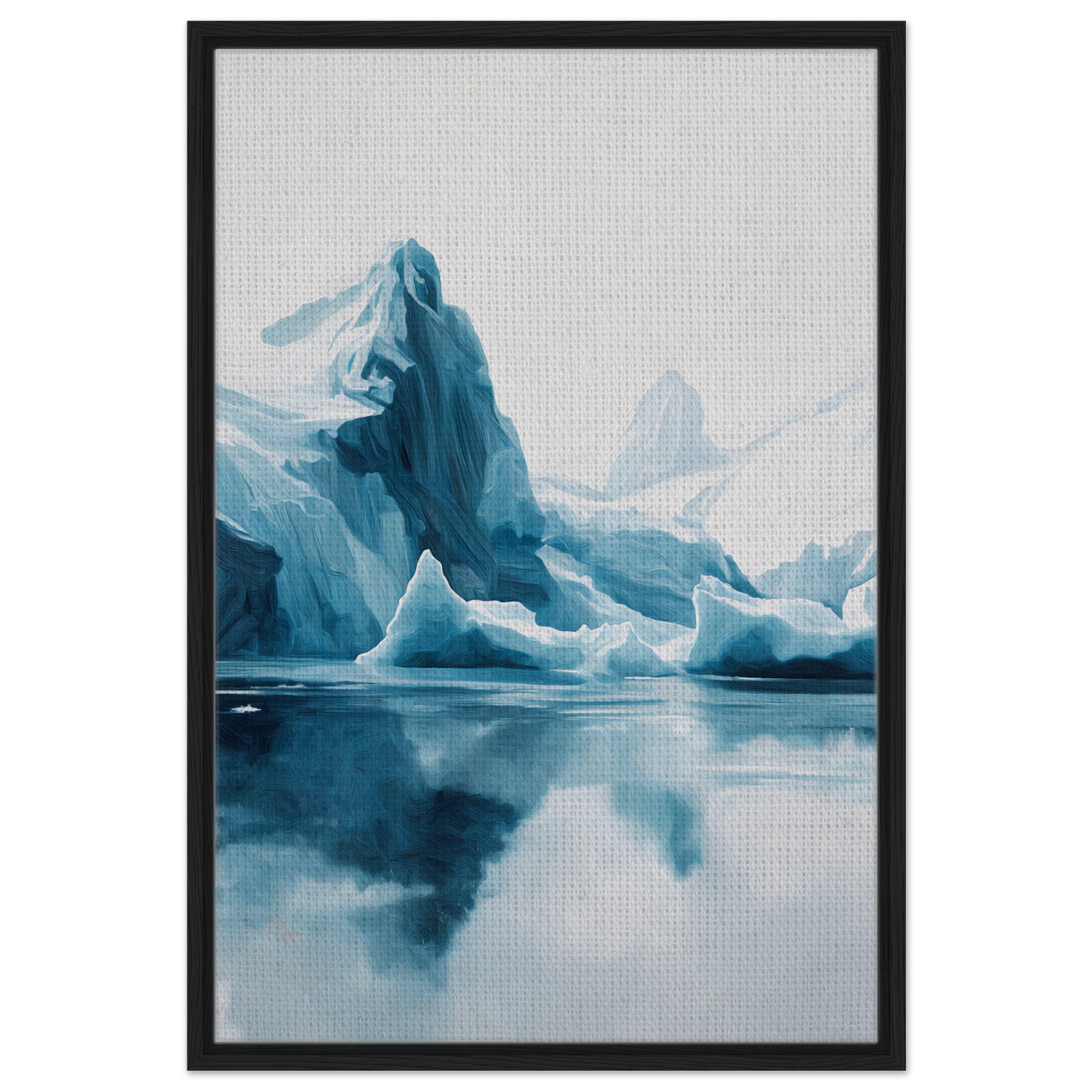 Iceberg reflected in calm blue water on Iceberg Ecstasies framed canvas print