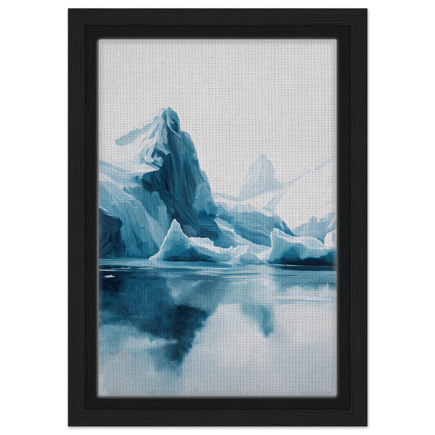 Jagged blue iceberg reflected in calm water for Iceberg Ecstasies framed canvas print