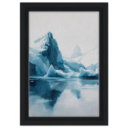 Jagged blue iceberg reflected in calm water for Iceberg Ecstasies framed canvas print