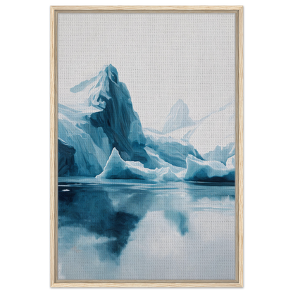 Jagged blue iceberg reflected in calm water for Iceberg Ecstasies framed canvas print