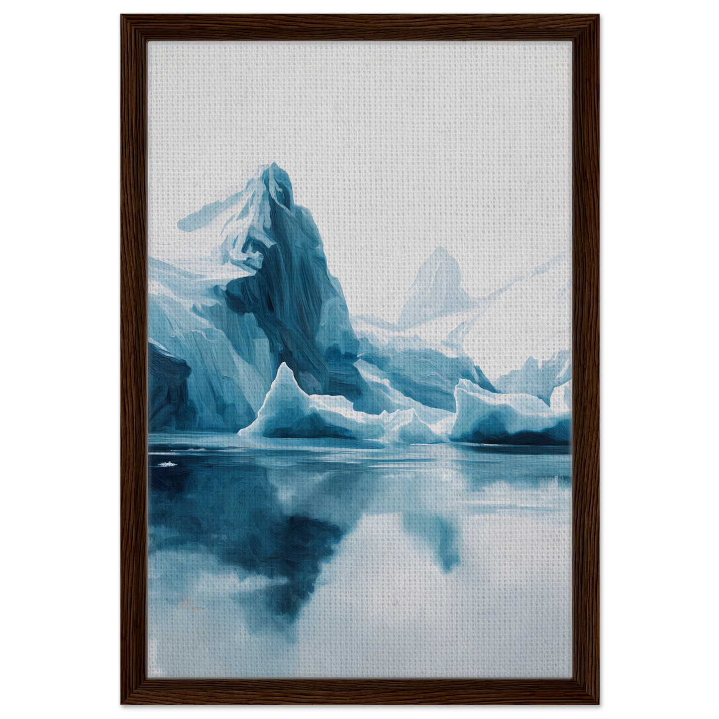 Painting of an iceberg reflected in calm water in Iceberg Ecstasies framed canvas print