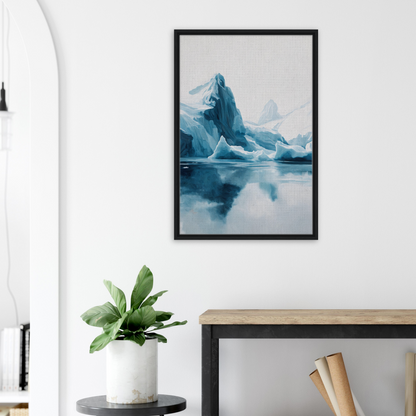 Framed artwork of a blue iceberg reflecting in water for Iceberg Ecstasies room decor