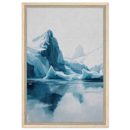 Painting of a blue iceberg reflected in calm water for Iceberg Ecstasies framed canvas print