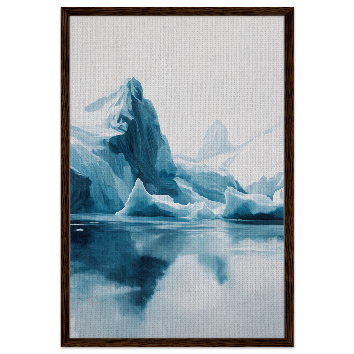 Iceberg Ecstasies artwork featuring blue icebergs reflected in serene water for room decor