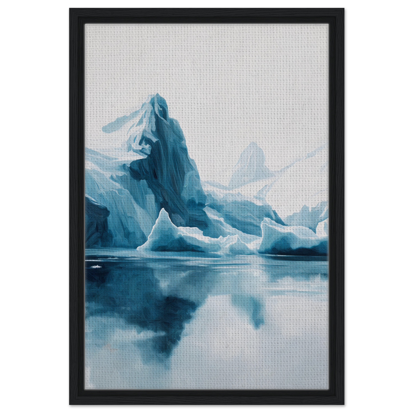 Painting of a blue iceberg reflecting in calm water for Iceberg Ecstasies room decor