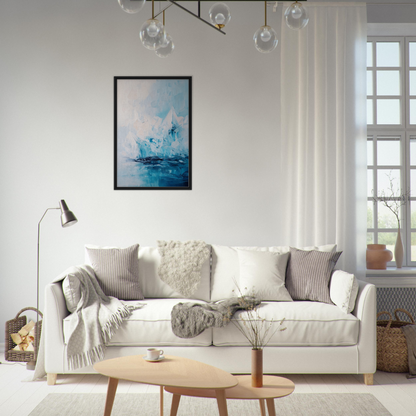 White Iceberg Elegy sofa adorned with throw pillows and blankets for elegant room decor