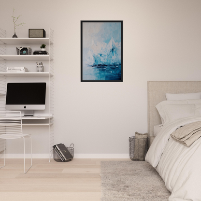 Minimalist bedroom featuring Iceberg Elegy artwork and elegant room decor by Fashion Oracle