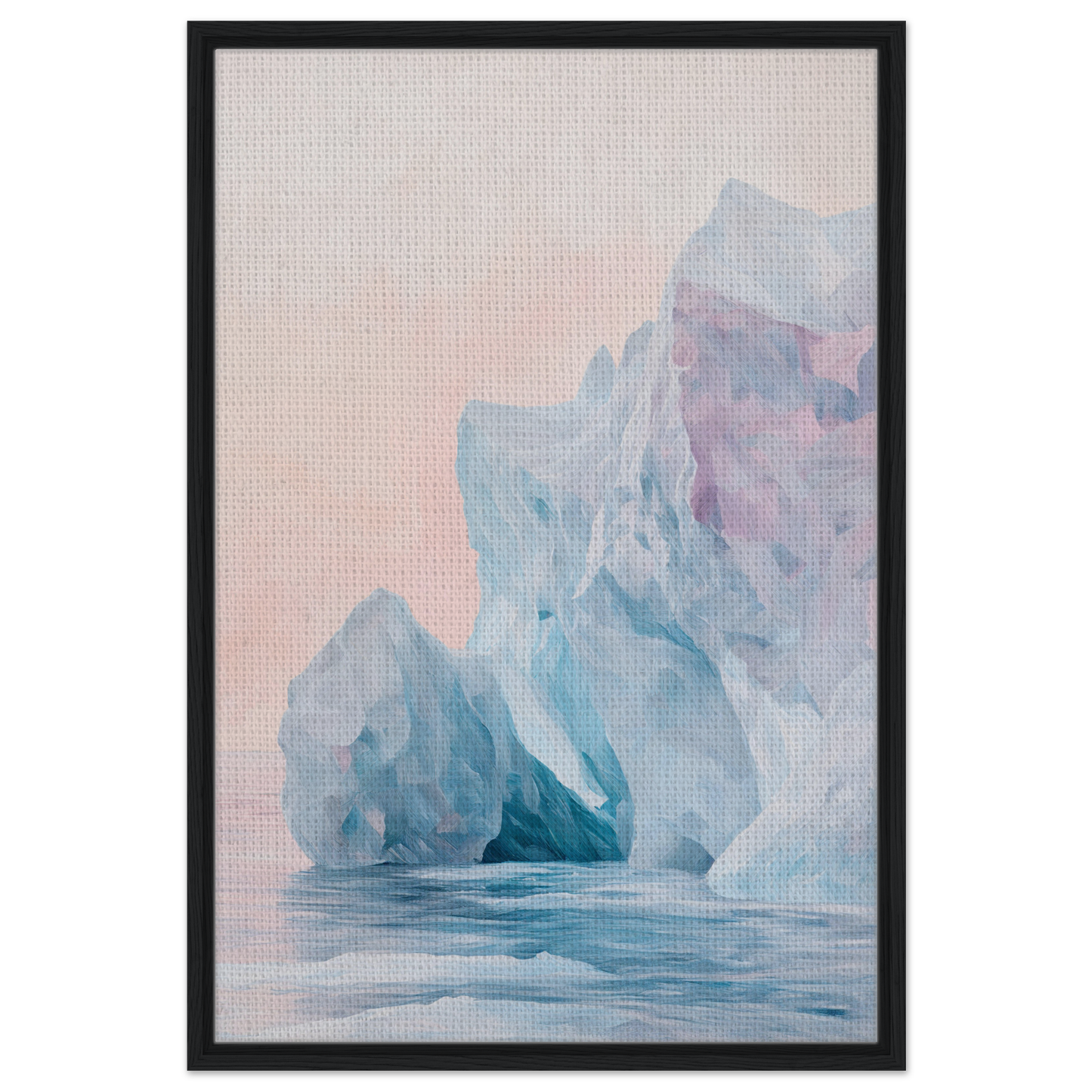 Iceberg Ephemeron Ballet featuring an iceberg with blue and purple hues against a pink sky