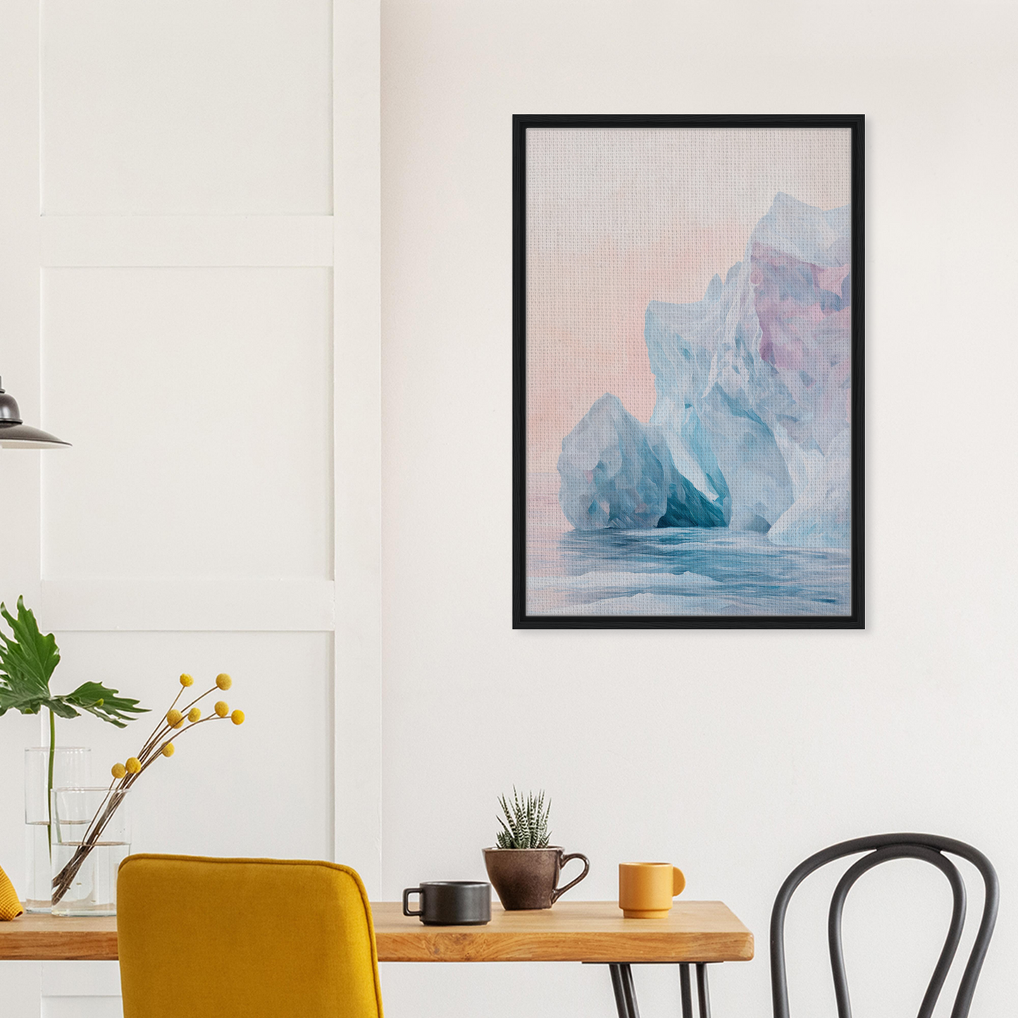 Framed painting of icy mountains and water in pastel colors from Iceberg Ephemeron Ballet