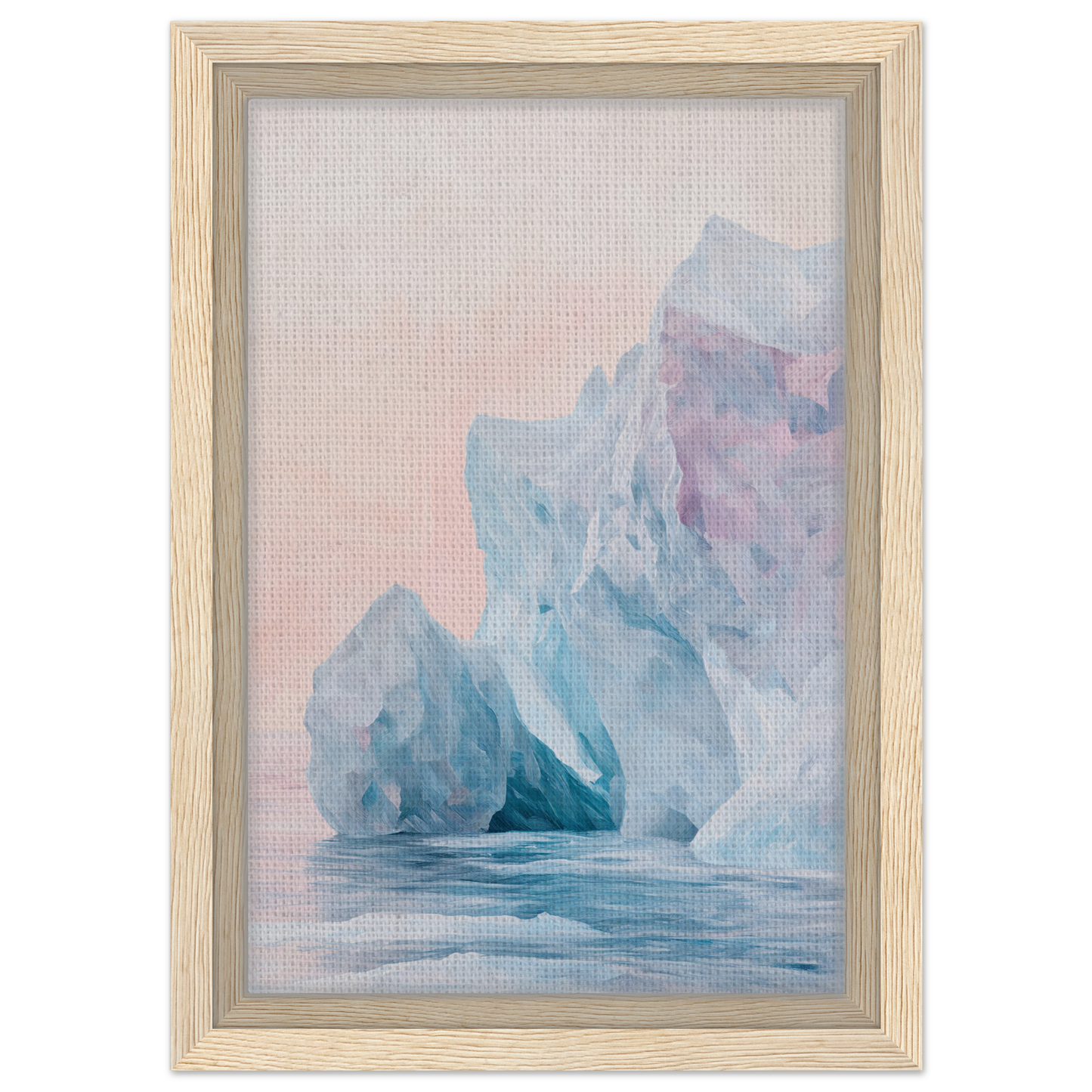 Pastel-colored iceberg painting in light wood frame, part of Iceberg Ephemeron Ballet collection