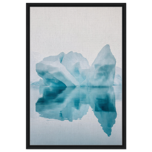 Watercolor-style painting of an iceberg reflected in calm water for Iceberg’s Silent Poem, framed canvas wall decor