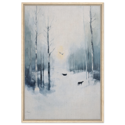 Misty winter forest painting with animals, ideal for Icicle Wilderness Thrum room decor