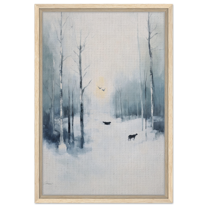 Framed canvas print of icicle wilderness thrum featuring a misty winter forest scene