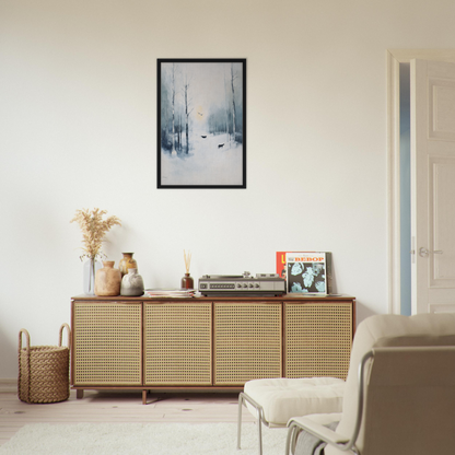 Wooden sideboard with cane-webbed doors enhancing Icicle Wilderness Thrum room decor