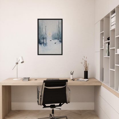 Minimalist wooden desk with black chair in Icicle Wilderness Thrum home office decor