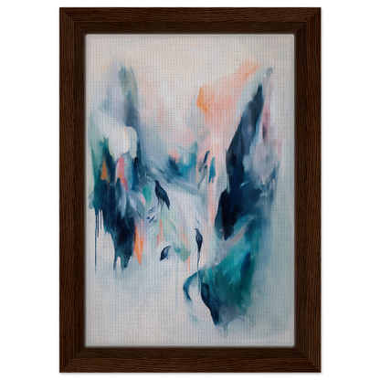 Abstract painting in pastel blues, greens, and peach tones, framed canvas print Infinite Evasion Blues