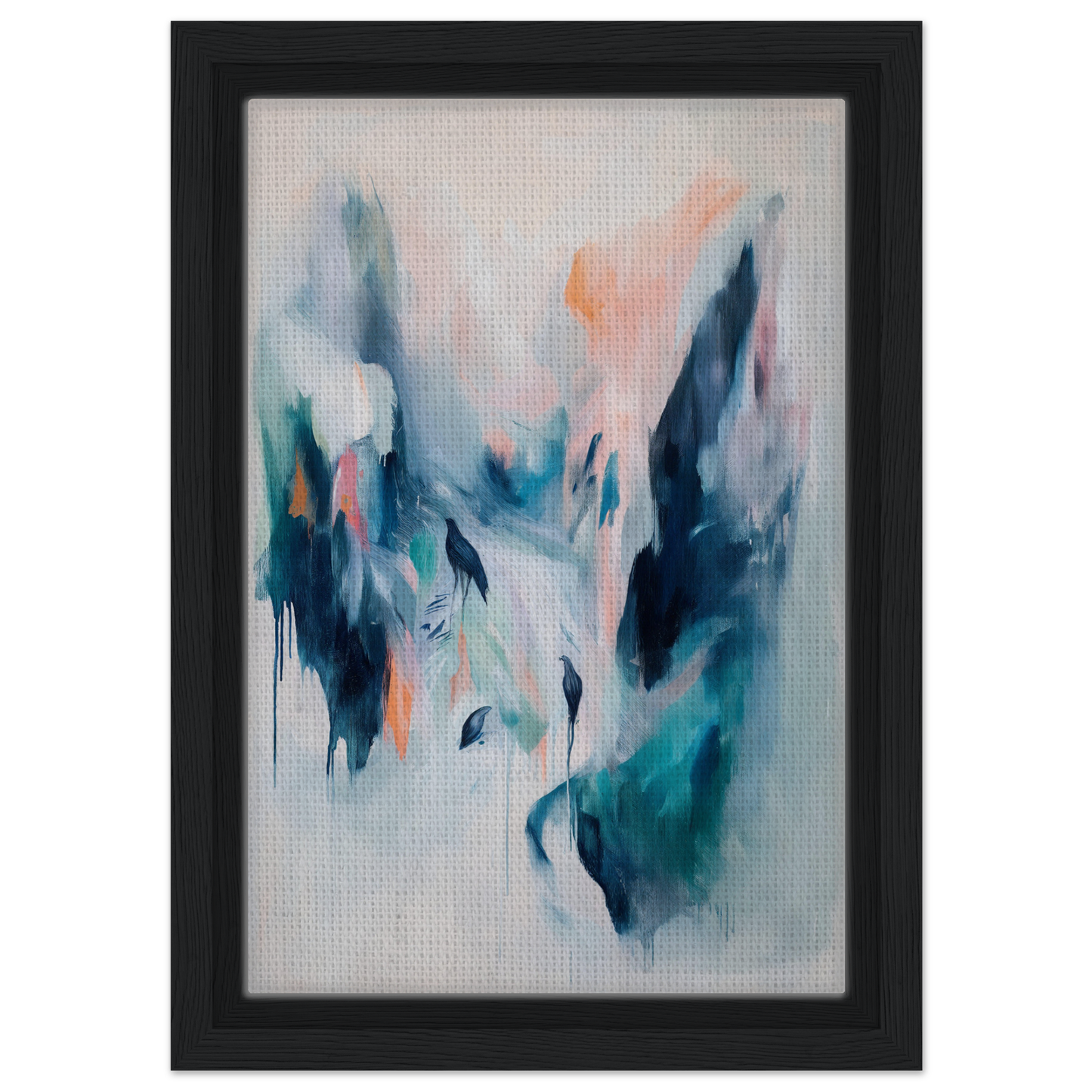 Abstract painting of Infinite Evasion Blues in blue, teal, and peach for room decor