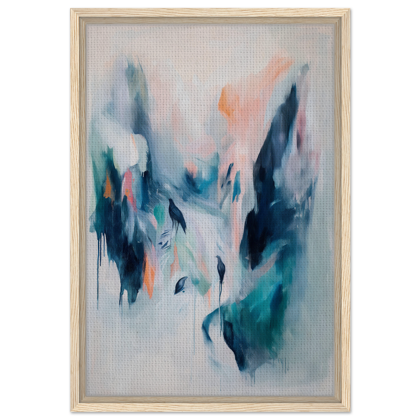 Abstract painting in teal, peach, and navy for Infinite Evasion Blues room decor