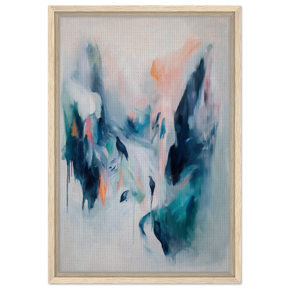 Abstract painting in teal, peach, and navy for Infinite Evasion Blues room decor