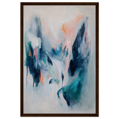 Abstract painting in blue, teal, and peach for Infinite Evasion Blues framed canvas print