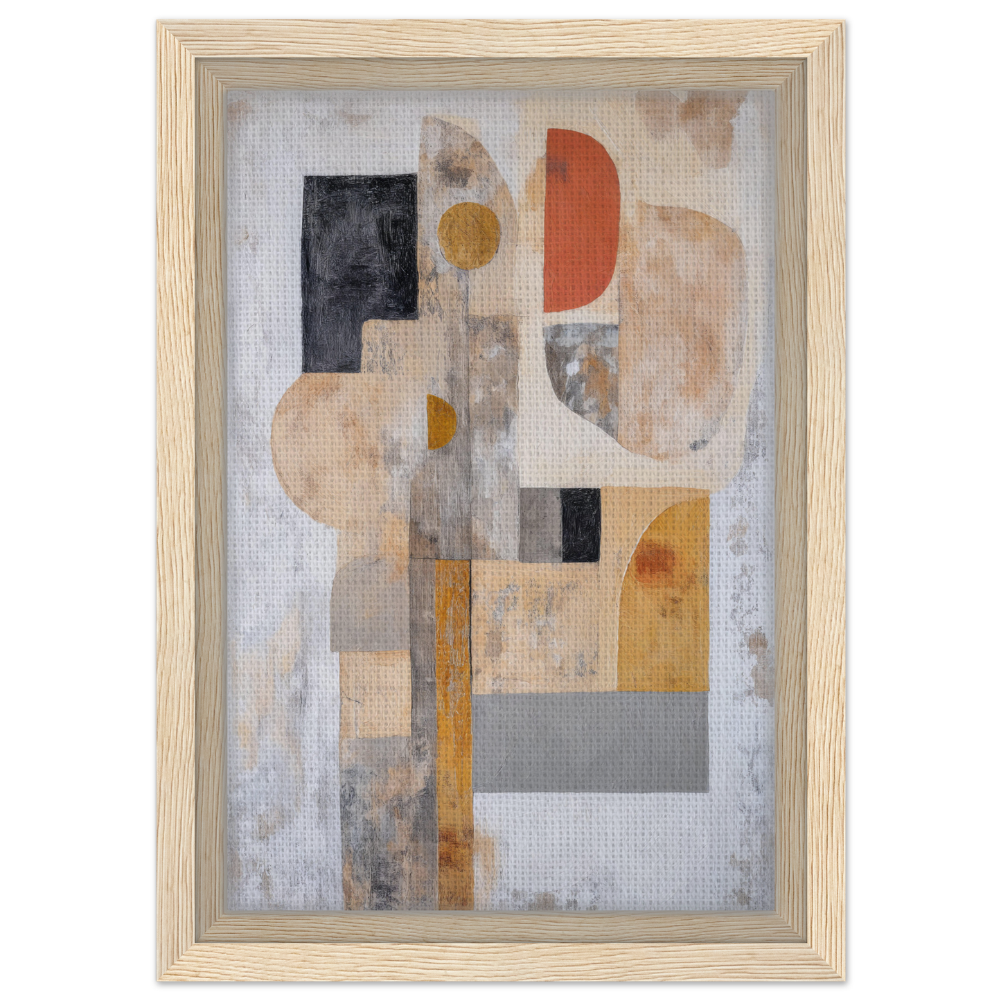 Abstract painting of geometric shapes in muted earth tones for Interlocking Velvet Synapse