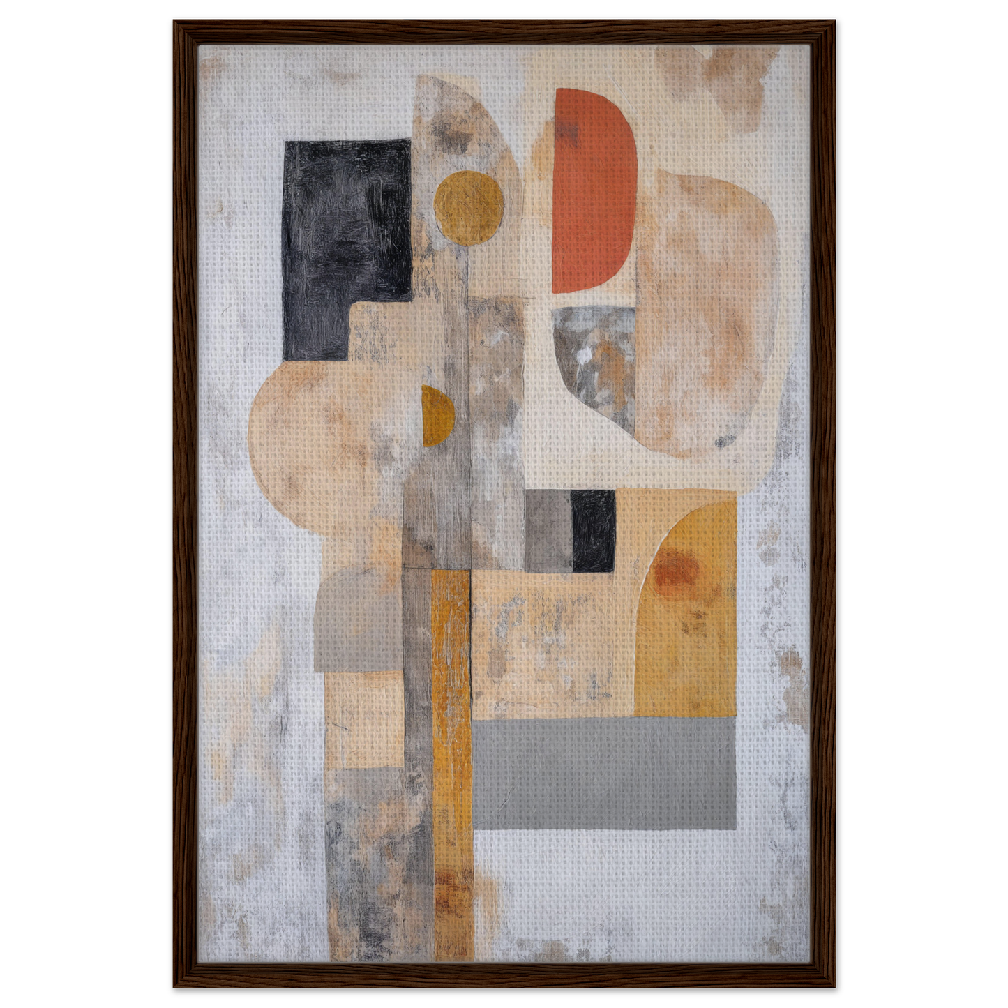 Abstract painting of geometric shapes in earth tones for Interlocking Velvet Synapse room decor