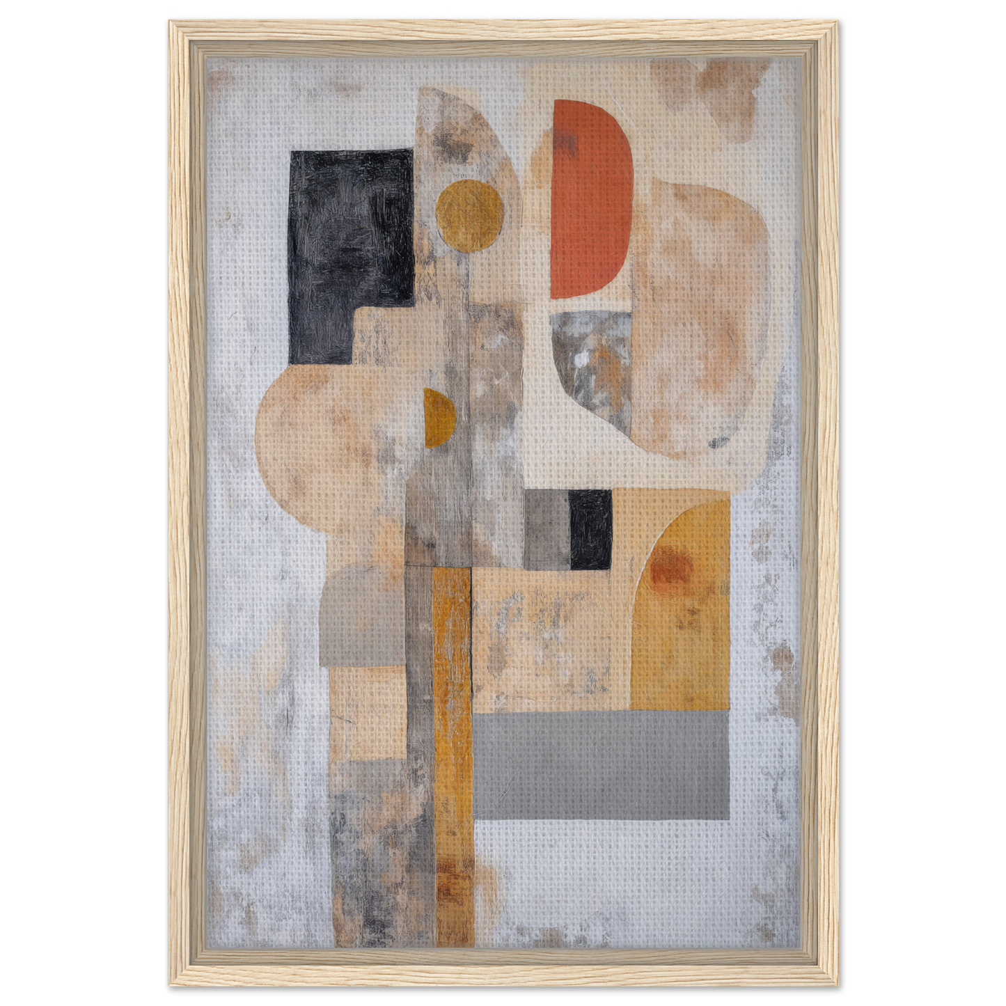 Abstract painting of geometric shapes in muted earth tones, Interlocking Velvet Synapse