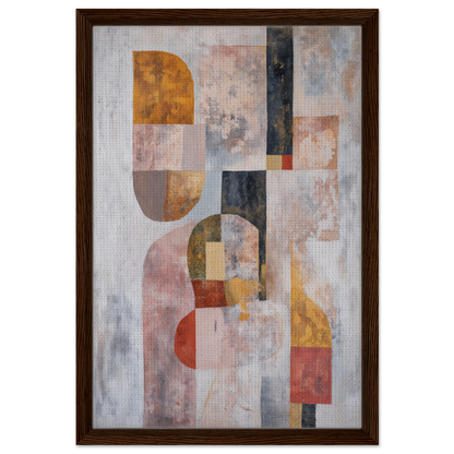 Abstract painting with geometric shapes and muted colors, ideal for room decor, Interwoven Dream Geometry