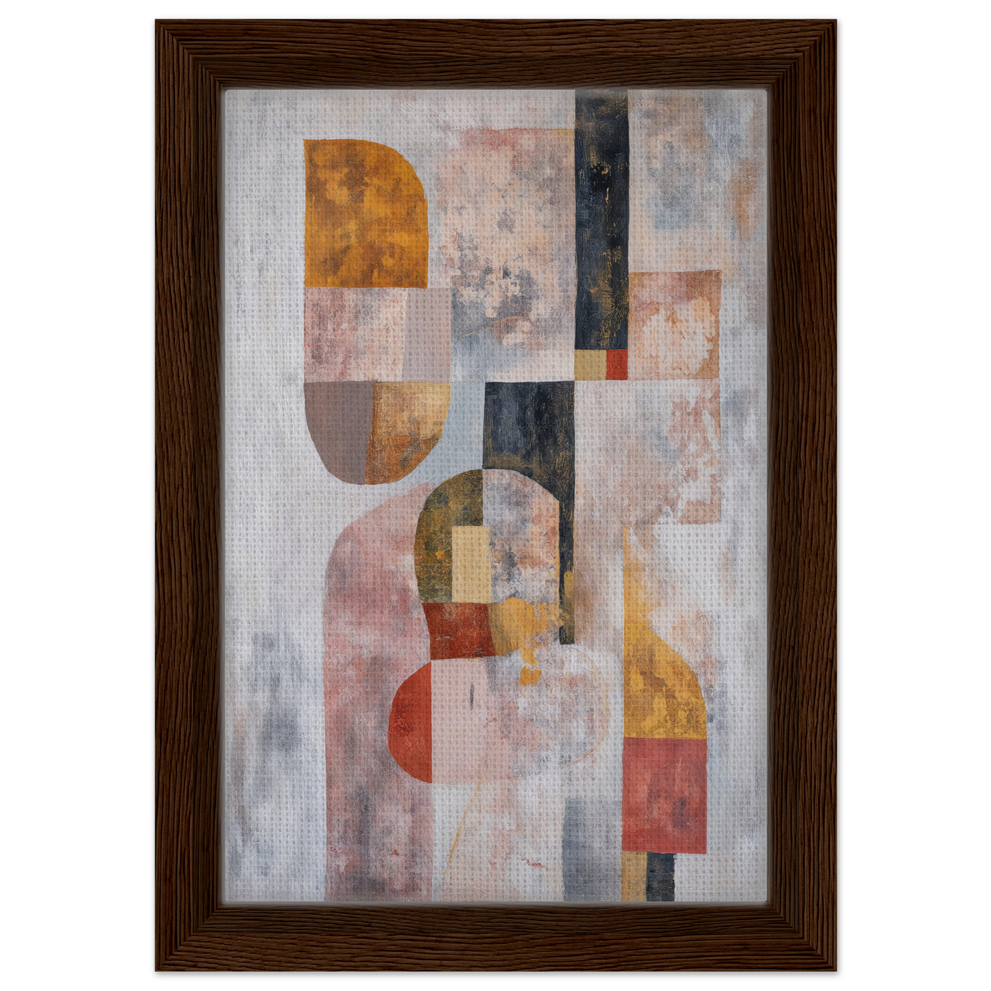 Abstract painting of geometric shapes in earthy tones, framed canvas print Interwoven Dream Geometry