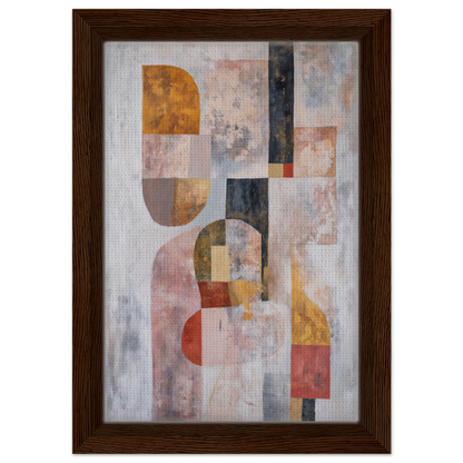 Abstract painting of geometric shapes in earthy tones, framed canvas print Interwoven Dream Geometry