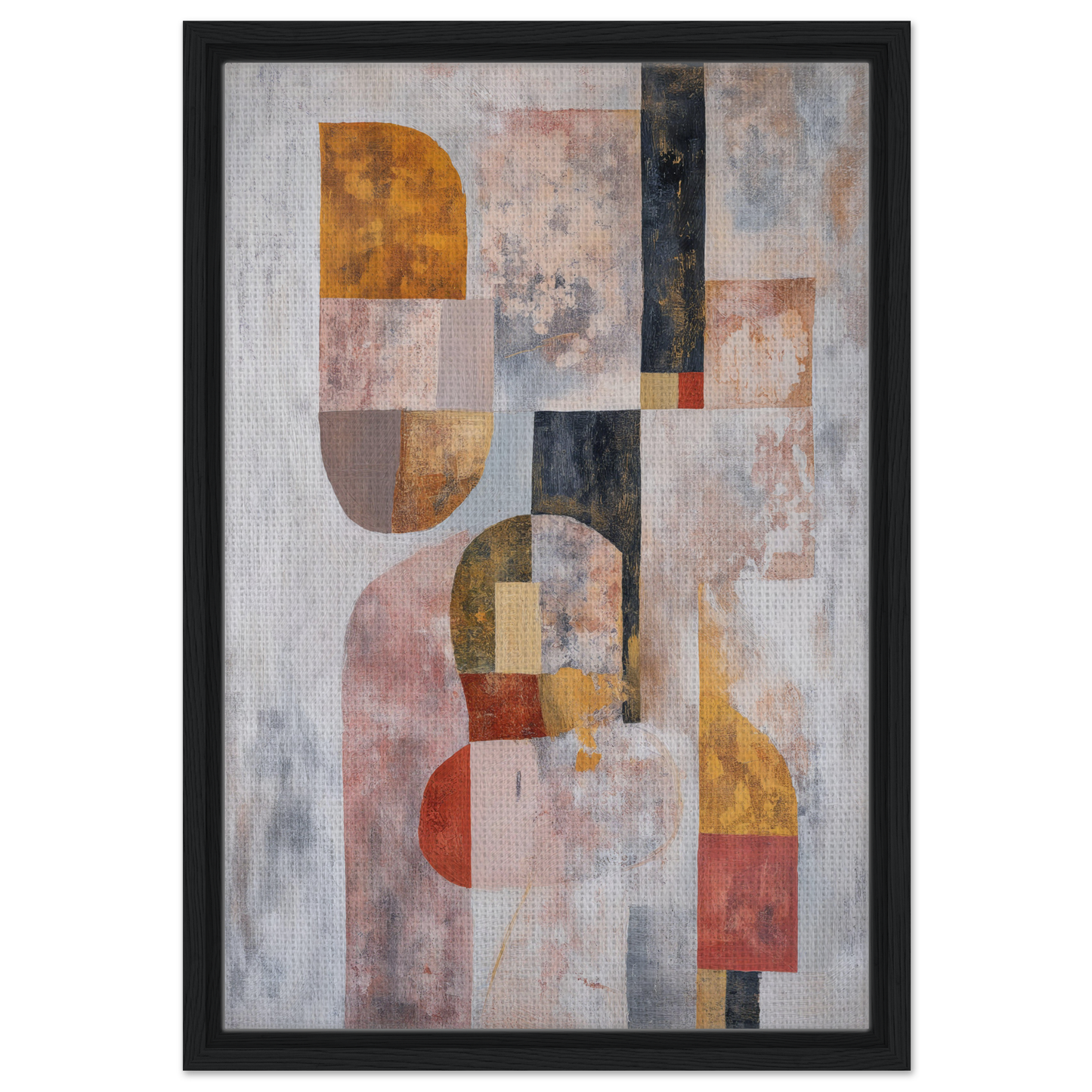 Abstract painting with geometric shapes in earthy tones, framed canvas print Interwoven Dream Geometry