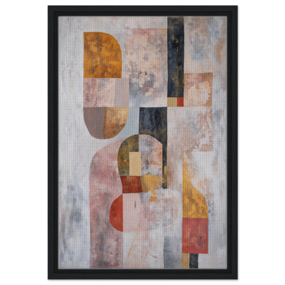 Abstract painting with geometric shapes in earthy tones, framed canvas print Interwoven Dream Geometry